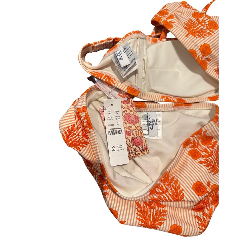 J.Crew x SZ Blockprints Hallie Bandeau Bikini Orange Floral Block Print NWT XS - Picture 6 of 6